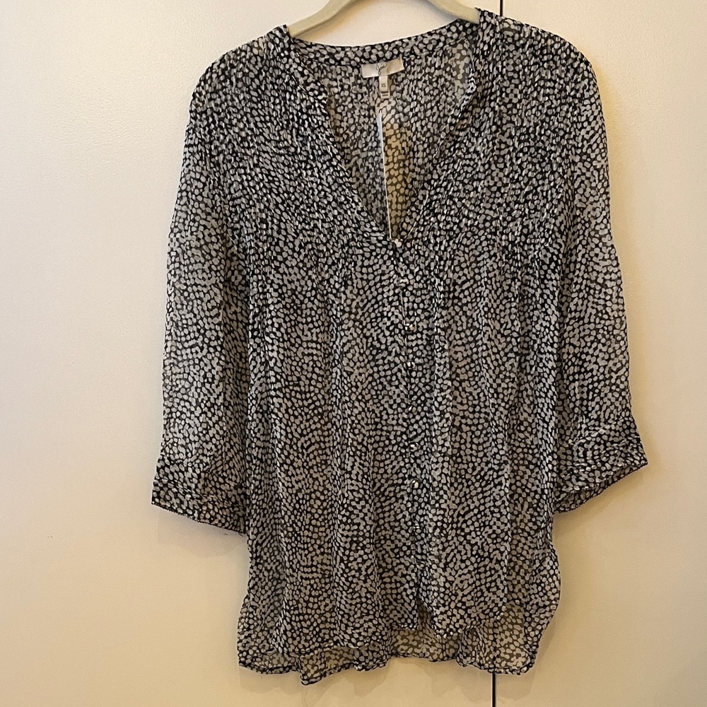 Joie Black and White Textured Blouse
